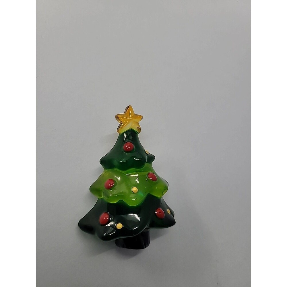 Vintage Plastic Christmas Tree Brooch Pin Green Red Oranments Star Topper Light - Picture 5 of 12